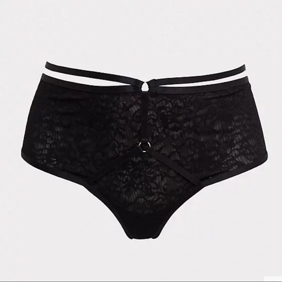 BLACK LACE MESH BACK HARNESS CHEEKY PANTY - Picture 4 of 8